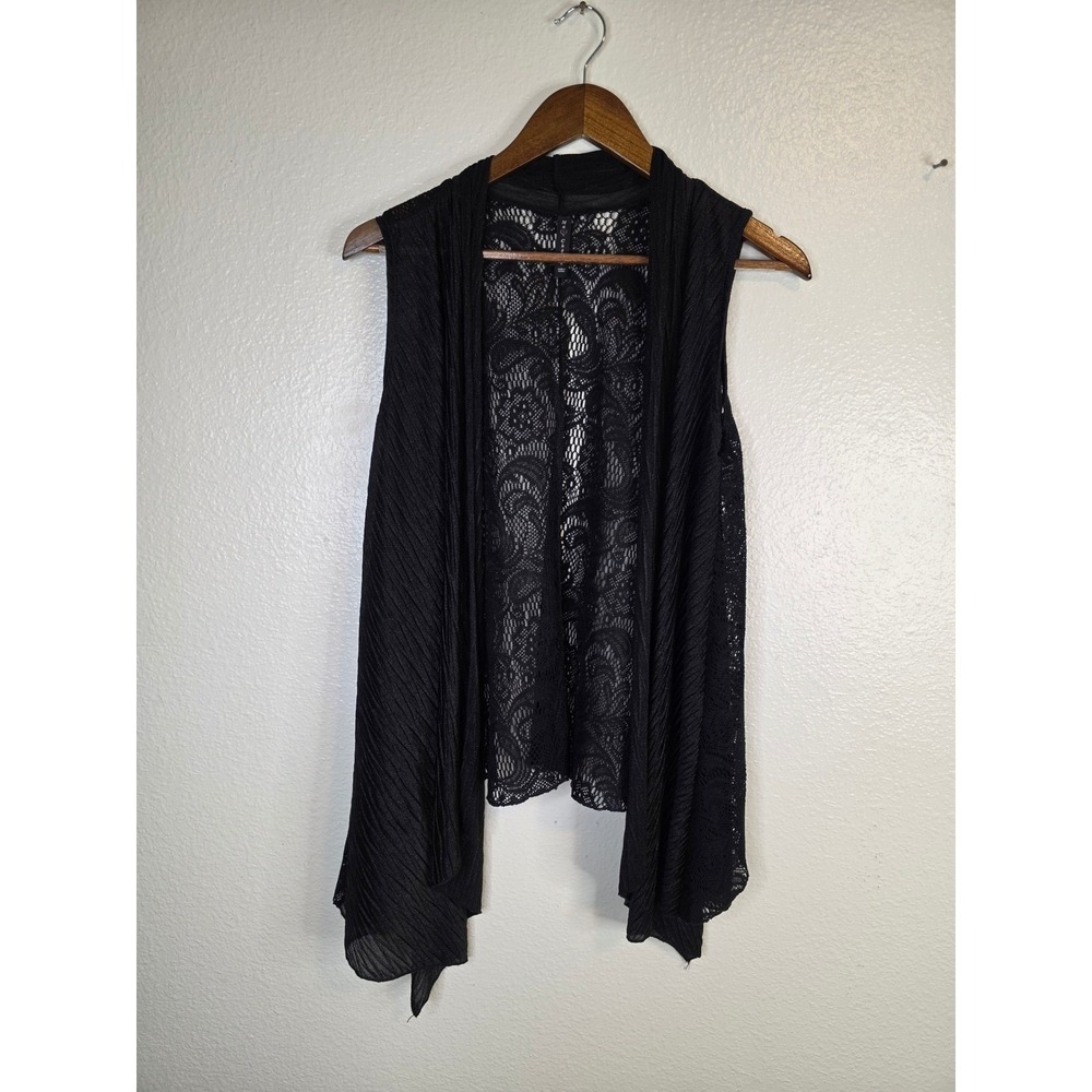 Ma Cherie Black Floral Lace Back Open Front Sleeveless Cardigan Vest Whimsigoth